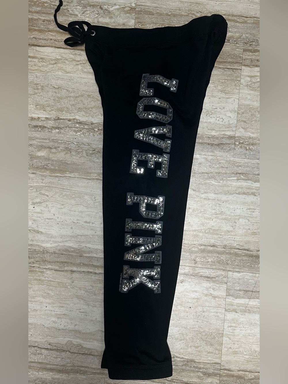 PINK Victoria's Secret Black Sequin Logo Joggers